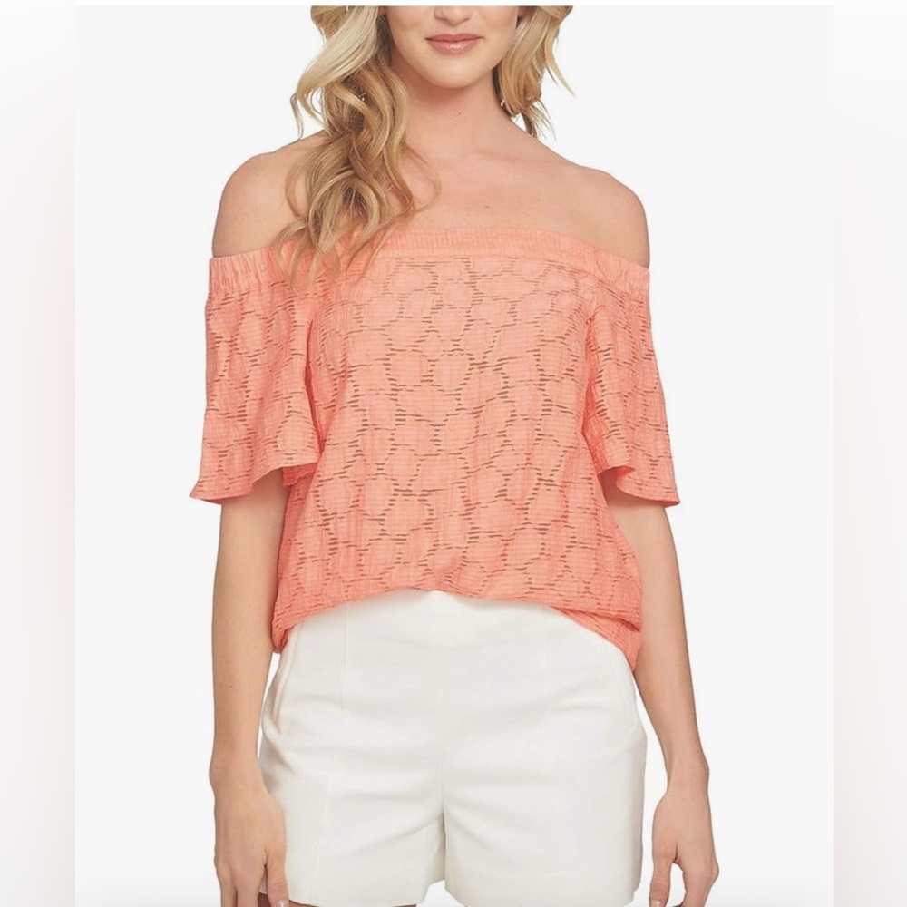 1.State Coral Off the Shoulder Flounce Knit Blouse Top Size Small
